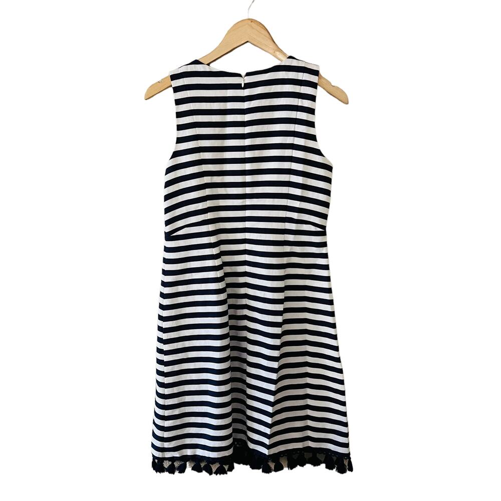 Eliza J Linen Blend Striped Tassel Hem Dress Size 6 NEW Blue White - Picture 3 of 10